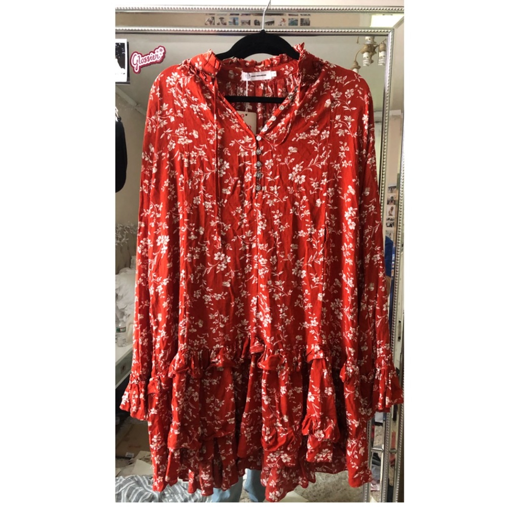 Pink Diamond red patterned long sleeve flowy dress